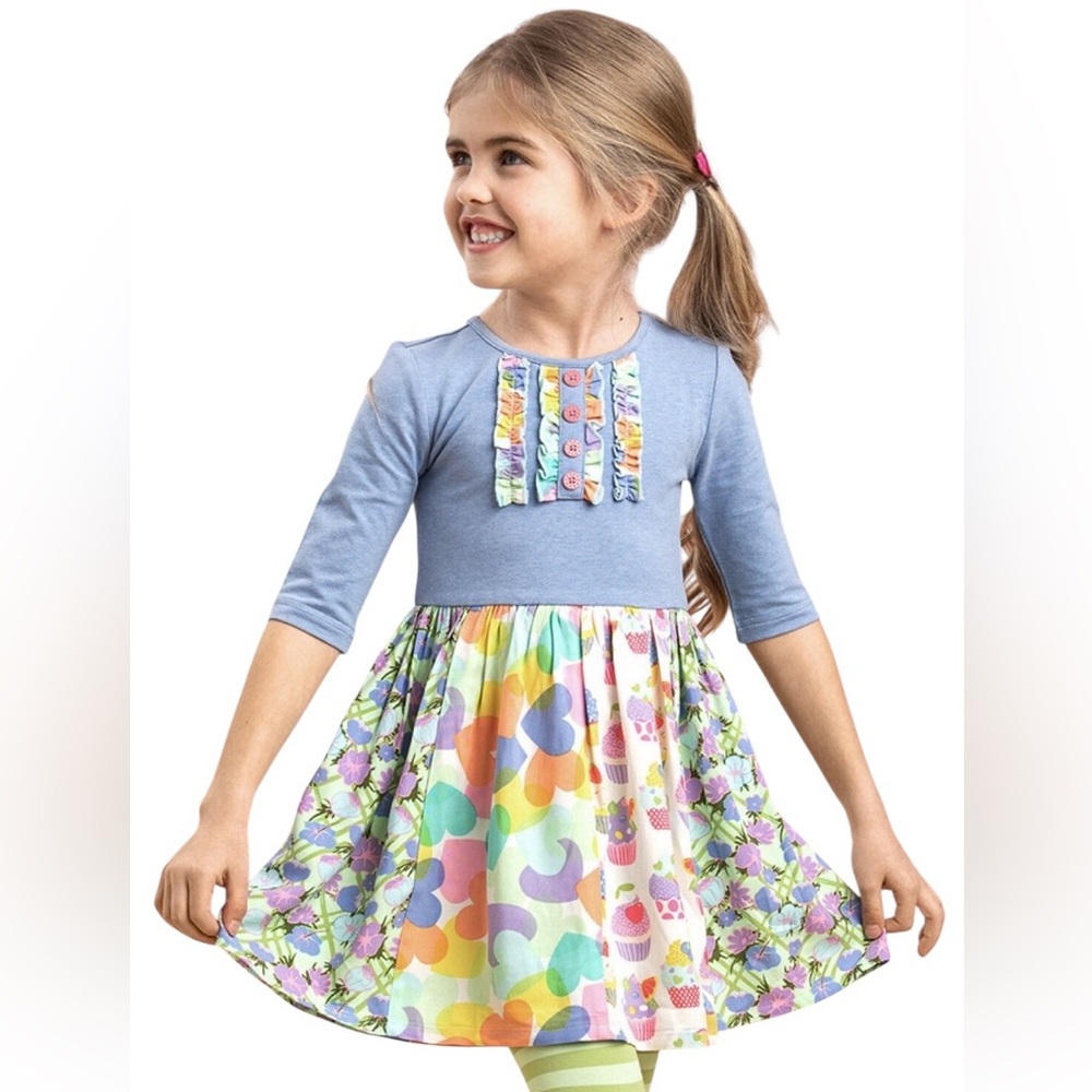 Matilda Jane Girls "Let's Talk" A-Line Dress | Cupcakes/Hearts/Floral | Size 8